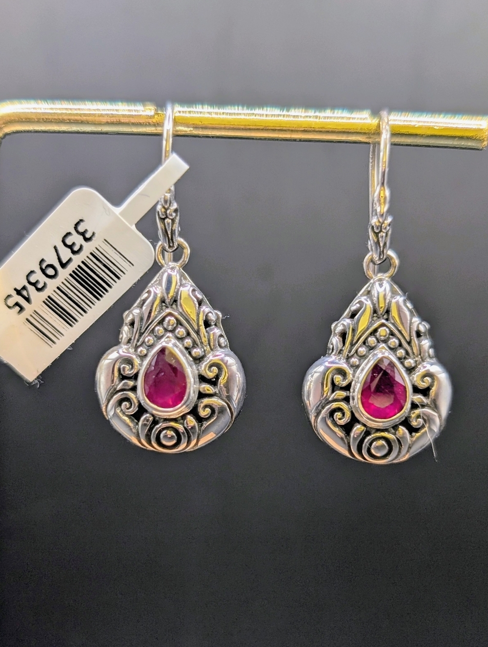 1ctw Genuine Ruby 925 Sterling Silver Dangle Earrings-Handcrafted In Bali